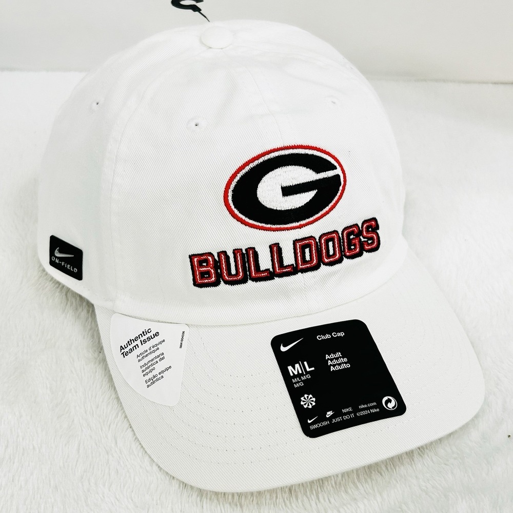Georgia Bulldogs Nike Club Cap Wordmark Hat Cap Adjustable M/L NCAA White - Picture 3 of 5